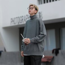 秋冬高领毛衣男港味宽松纯色针织青少年潮常规直筒型休闲长袖M60，男装针织衫/毛衣，星座506