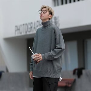 秋冬高领毛衣男港味宽松纯色针织青少年潮常规直筒型休闲长袖M60图片