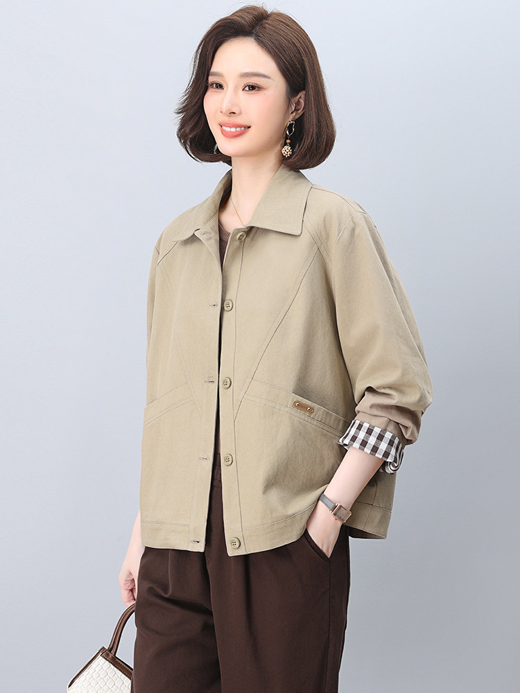 外套女款春秋2025新款短款休闲大码宽松减龄洋气中年妈妈夹克外套,女装短外套,忆绮罗