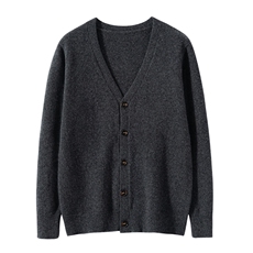 男V领加厚baby小山羊绒开衫单排扣外套中青年休闲宽松针织衫毛衣，男装羊绒开衫，金帕维