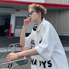 405A港风设计感拉链装饰印花衬衫短袖T恤CS03-P45控68，男装T恤，星座405A