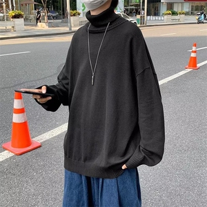 套头休闲长袖纯色可翻高领宽松型男针织衫冬季大码GM60P30图片