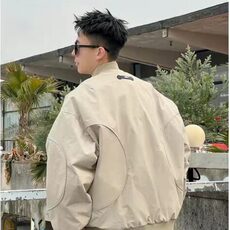 2025春季缉明线无领夹克男士潮牌简约百搭宽松休闲外套情侣棒球服，男装夹克，电商B212（原钱塘6029）