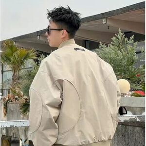 2025春季缉明线无领夹克男士潮牌简约百搭宽松休闲外套情侣棒球服图片