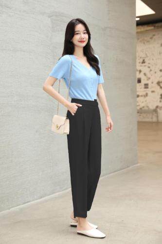 (现货)夏季新品麻料轻熟小脚裤冰丝衫套装，女装职业装，艺尚丽人