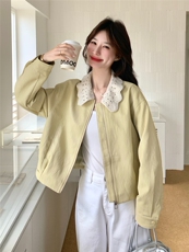 26春大量现货主推皮衣外套短蕾丝花边翻领2B114-2190-P175-K265，女装皮衣，网红馆