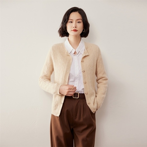 圆领宽松外穿慵懒风针织35%羊绒开衫女秋冬季新款纯色外套短款图片