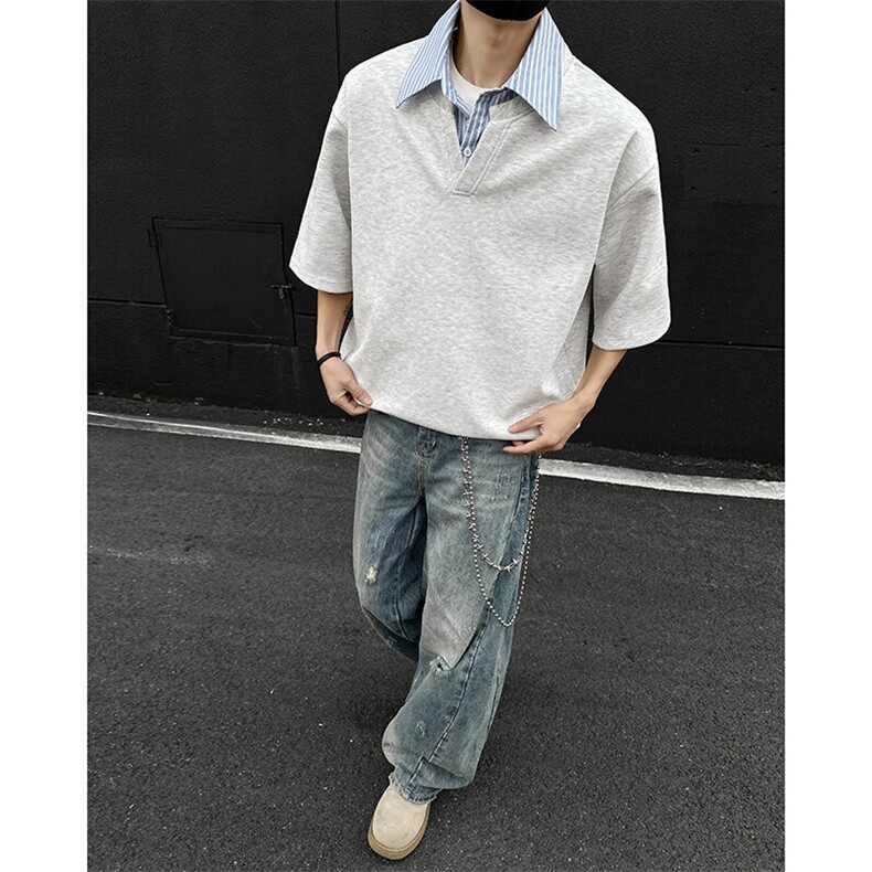 【现货】T1009-P30特控58大码衬衫V领短袖,男装T恤,电商D232