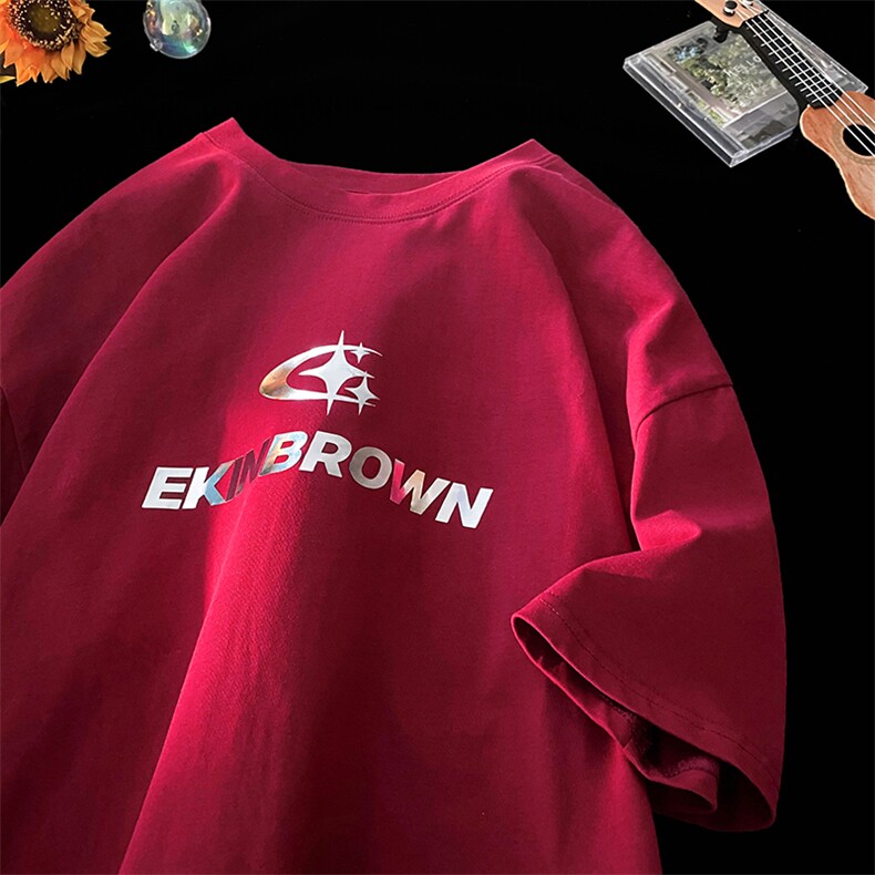 1平铺银色立体四芒星印花大码M-5XL短袖T恤男DT77776P23块控特45,男装T恤,星座226-2