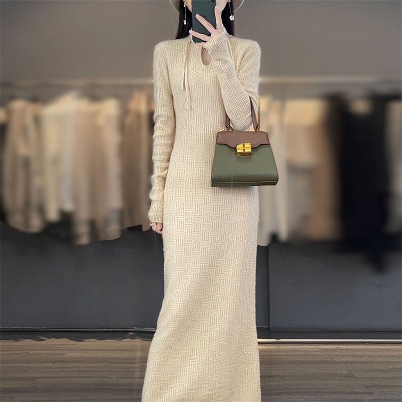 2025年秋季新款中式风针织羊毛长裙时尚休闲通勤百搭，女装羊毛衫，佳绒高端店