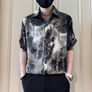帛跃扎染短袖衬衫青少年潮流时尚个性痞帅宽松休闲衬衣男 CA680图片