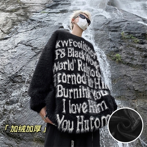 美式小众防貂毛不规则设计毛衣男女慵懒风针织衫M9151-p58 加绒68图片