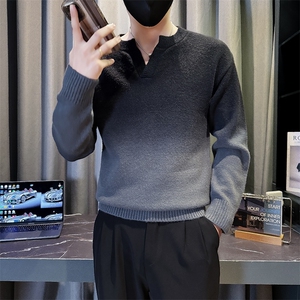 B216 MY5157 P65 2025秋冬装男士渐变色V领毛衣针织衫图片