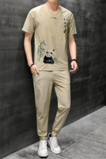 风刺绣短袖T恤套装男士大码宽松长裤男休闲复古潮HO15331-P58，男装休闲套装，星座1105-3
