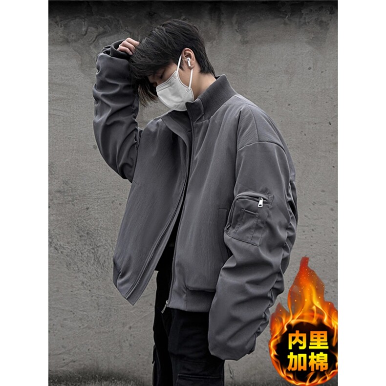 网图灰色廓形飞行员夹克棉服夹棉立领棉衣外套 A025-QY16107-P75图片