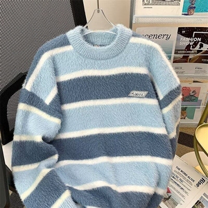 日系学院风撞色条纹马海毛毛衣女小众软糯系针织衫上衣MZ781-P56图片