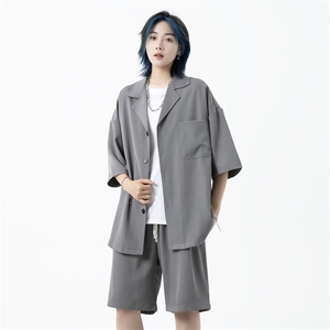 港风大码男女宽松西装领衬衫+短裤两件套潮 XZ213-TZ088-P88控108图片