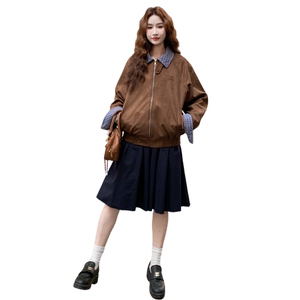 美拉德复古格子拼接麂皮绒外套女秋季2025新款宽松松弛感休闲夹克图片