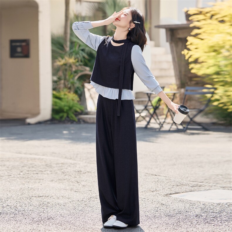 小香风套装女2026开春新款火爆韩系休闲减龄时髦马甲阔腿裤两件套,女装套装/套裙,韩蔻秀