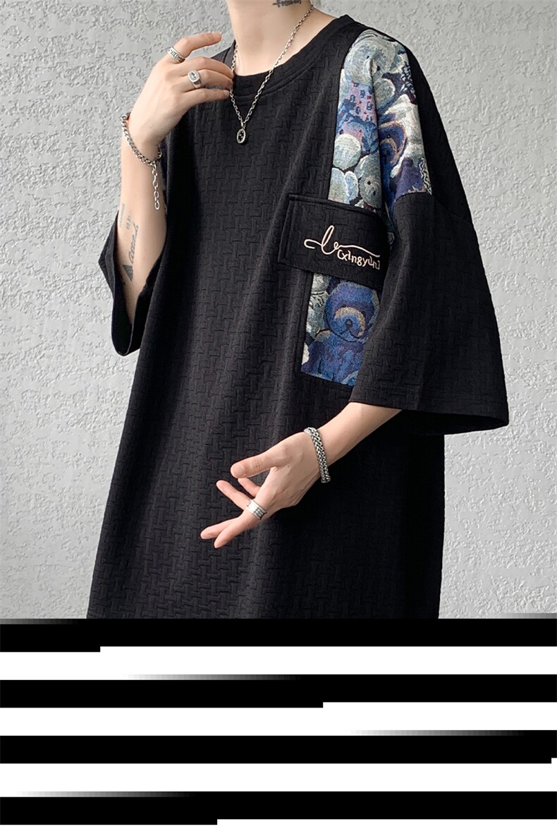 已做货夏季新款撞色拼接小熊大码短袖T恤DSA059-10046-P35,男装T恤,电商A059