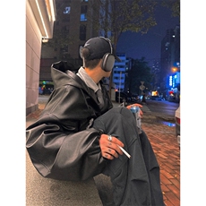 廓形连帽皮衣外套细腻微光泽感环保PU防风衣PY226特P72，男装风衣，星座908-1