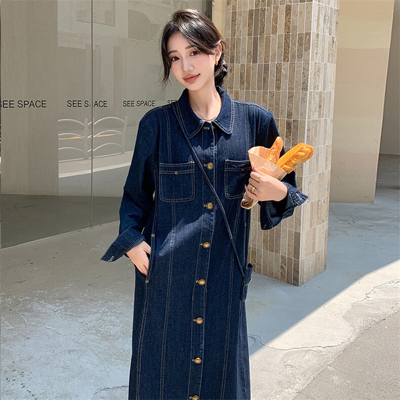 2024年春秋季新款衬衫领牛仔连衣裙-款号9958-P150-K218，女装连衣裙，浙宝305