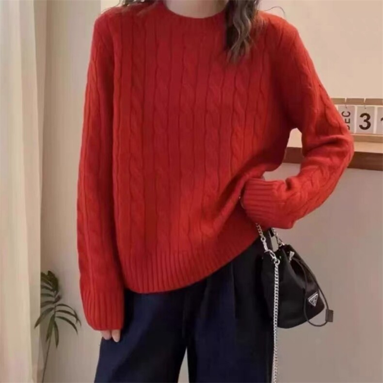 2025年秋季新款麻花条纹女士针织毛衣百搭,针织衫/毛衣,美莎羊绒