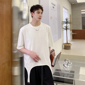 欧美个性时髦扣绊短袖T恤小众设计感上衣夏季男A345-267-P55图片
