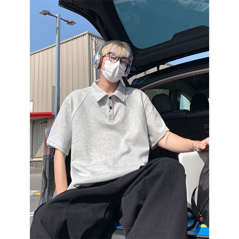 日系拼接polo衫短袖T恤男士夏季宽松潮牌五分袖T3641-特价P25，男装T恤，电商A007