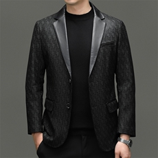 BG8113春秋款海宁真皮皮衣男绵羊皮印花西服商务休闲男装外套，男装西服，电商B360A（原721A）
