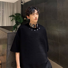 高品质二开240克宽松纯棉美式高街痞帅金属纽扣短袖T恤SH2501，男装T恤，电商A486-1