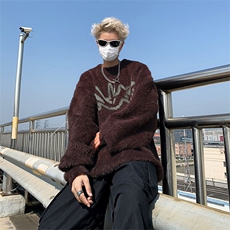 B201-P56秋冬季美式街头设计感圆领针织衫男潮慵懒风毛衣外套，男装针织衫/毛衣，星座512-6