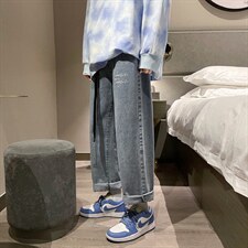 新款宽松直筒净版心电图ins潮牌牛仔裤X715NZ017P45控58，男装牛仔裤，星座715