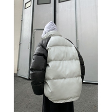 港风街景拼接撞色面包服时尚立领保暖皮棉服A247-MY520特批85，男装棉衣，电商A247