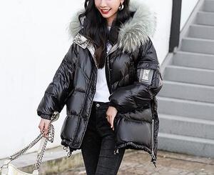 亮皮貉毛羽绒服图片