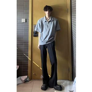 垂感冰丝西裤cleanfit黑色休闲裤微喇vibe裤子XK696-特P35图片