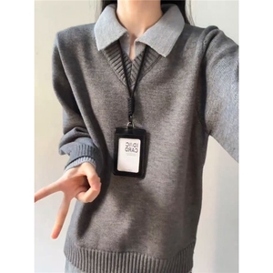 日系慵懒感叠穿针织马甲男女秋季高级感V领无袖毛衣复古百搭背心图片