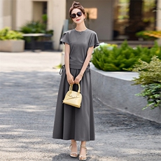 2025夏季新款时尚套装半身裙女气质抽绳绑带收腰宽松显瘦两件套潮，女装套装/套裙，魅丽静蓝