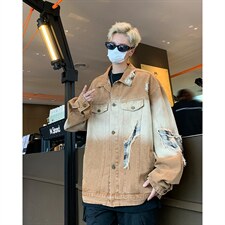 秋季新款港风美式潮牌痞帅设计感破洞牛仔夹克男潮insJK1384-P78，男装夹克，星座313A(原308A-2)