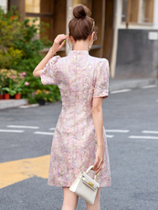 新中式改良旗袍连衣裙女夏季小个子国风2024新款气质显瘦日常可穿，女装连衣裙，依多米