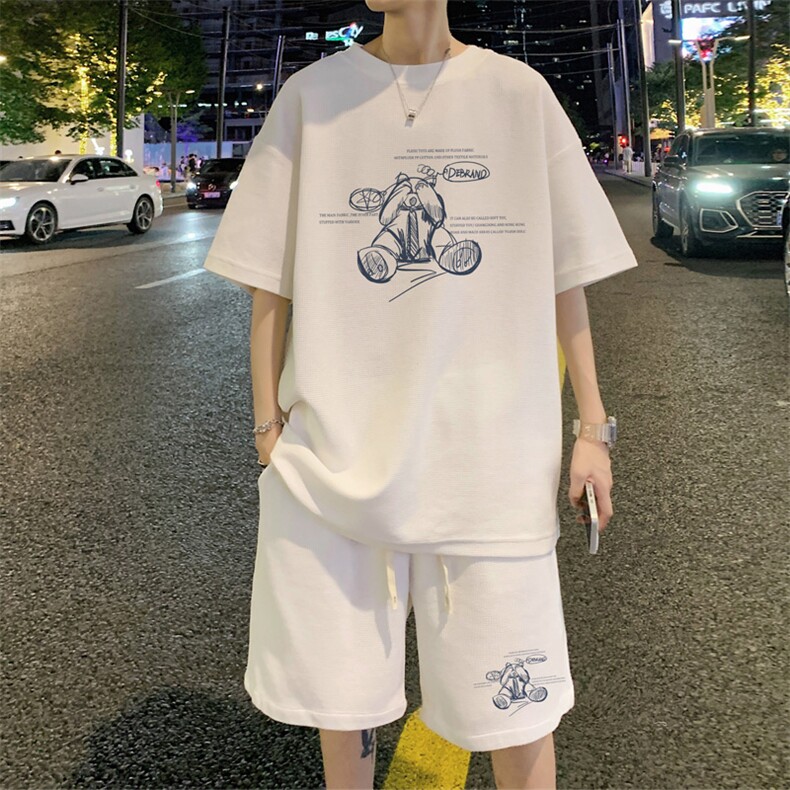 ！2024夏季新款男士华夫格短袖T恤套装百搭半袖一套HTZ13P50,男装T恤,电商B220