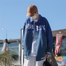 潮牌设计感拼接牛仔夹克春秋季情侣复古宽松休闲外套W4970-P62，男装夹克，星座512-2