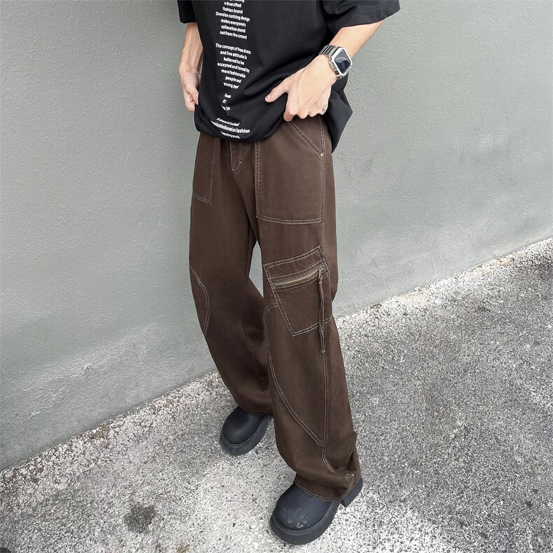 美式复古工装裤潮牌高街vibe宽松直筒休闲阔腿裤男女K1588-P60,男装工装外套,星座1008
