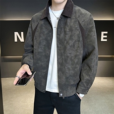春季2026新款夹克男翻领潮牌拼接男装皮衣外套A313-K275002-P155，男装夹克，电商A313