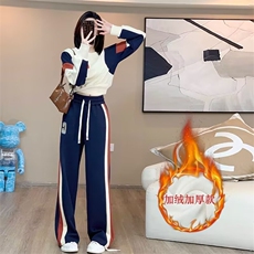 现货加绒运动服套装女秋冬新款休闲时尚卫衣阔腿裤两件套洋气，男装休闲套装，星座1210-1
