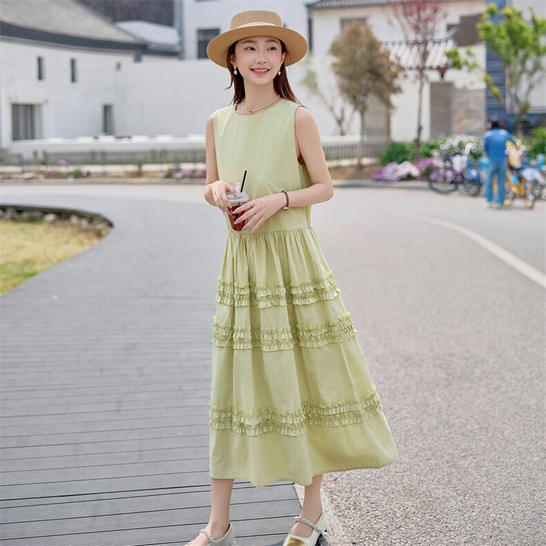 高端层次木耳边无袖蛋糕连衣裙2026夏季新款减龄修身显瘦背心裙子,女装连衣裙,难舍钰依