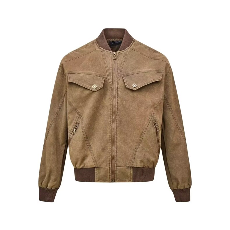 秋冬韩版时髦复古cleanfit工装皮质短款夹克外套男士宽松棒球服潮,男装夹克,星座516A