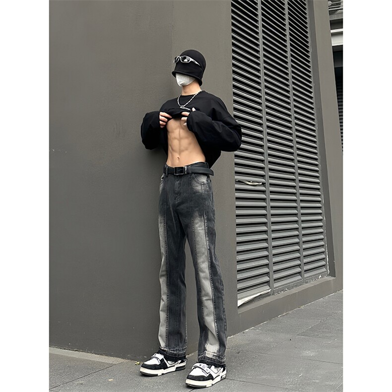 B221美式ins高街暗黑小众毛边修身小脚牛仔裤LK23020-P60控78,男装牛仔裤,电商B221