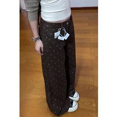 美拉德复古棕色碎花牛仔裤女秋冬季2026新款宽松直筒阔腿拖地裤子，男装牛仔裤，星座1210-1