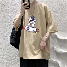 YT26158-P30亚短袖t恤男大码五分袖男宽松七分袖港风模特，男装T恤，电商A040
